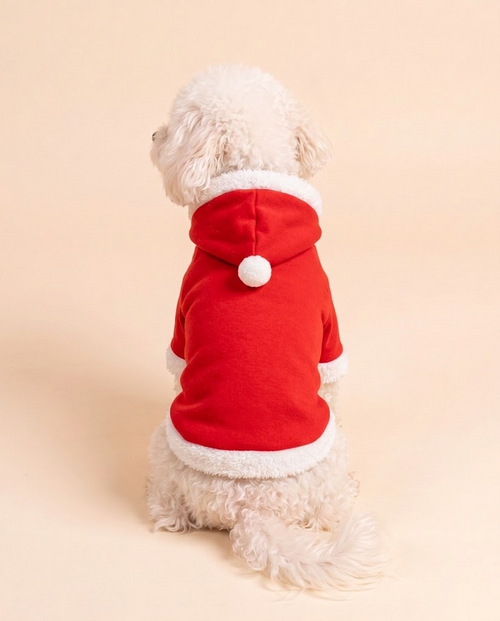 Felpa Babbo Natale per cane da personalizzare con il nome, vista da dietro