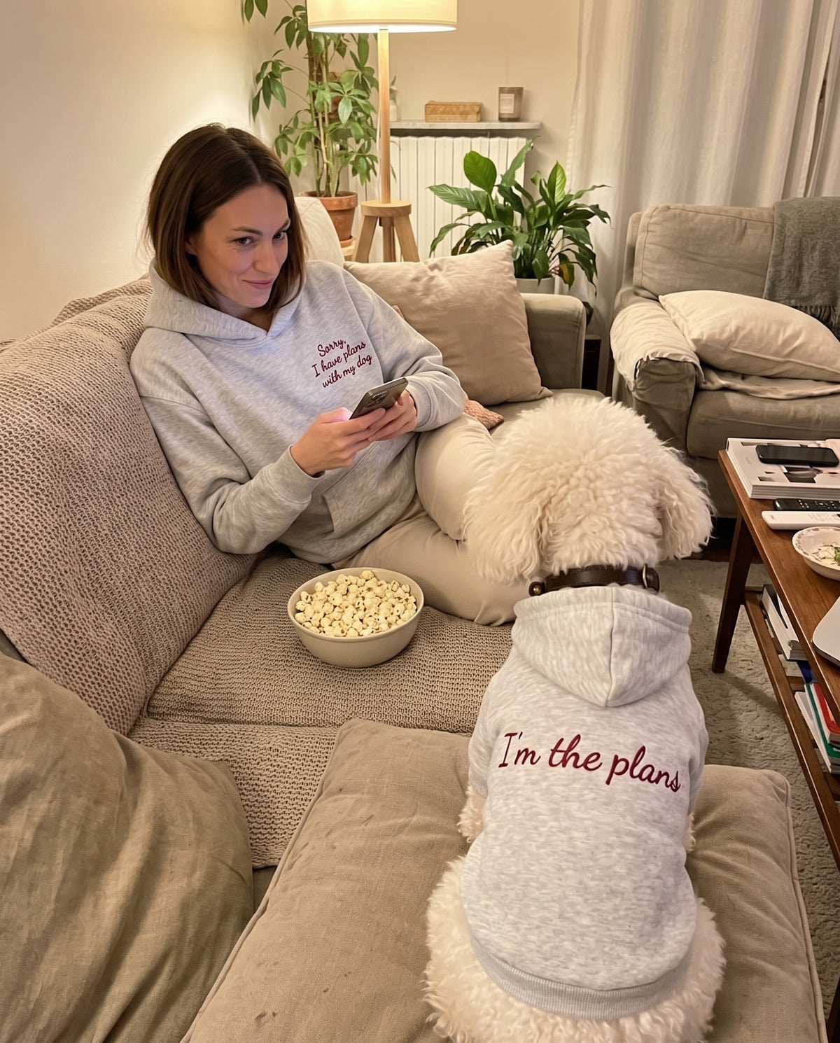 Set felpe abbinate Sorry, I have plans with my dog grigio: lei e il suo cane