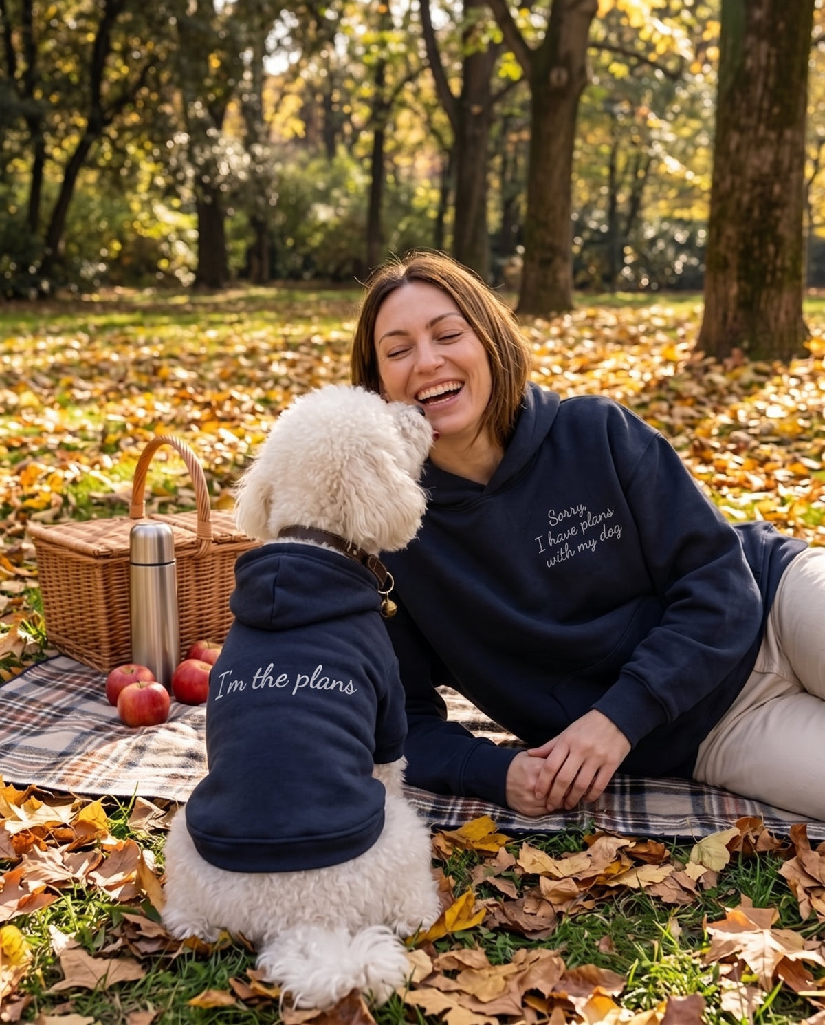 Set felpe abbinate Sorry, I have plans with my dog blu navy: lei e il suo cane