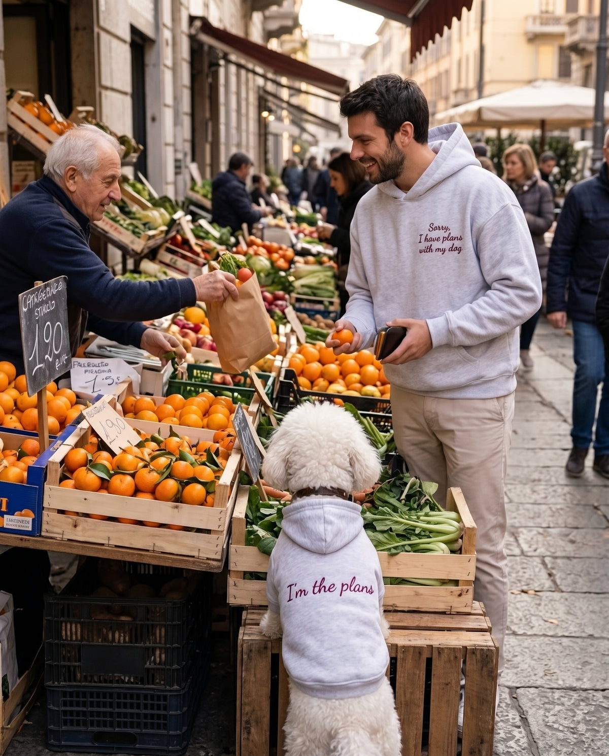 Set felpe abbinate Sorry, I have plans with my dog grigio: lui e il suo cane