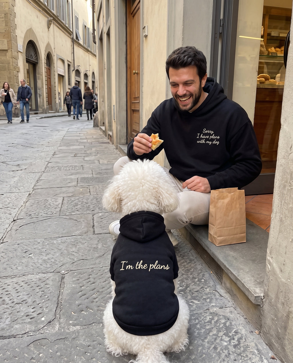 Set felpe abbinate Sorry, I have plans with my dog nero: lui e il suo cane