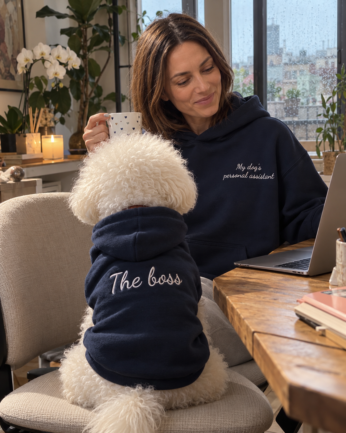 Set felpe abbinate My dog's personal assistant blu navy: lei e il suo cane