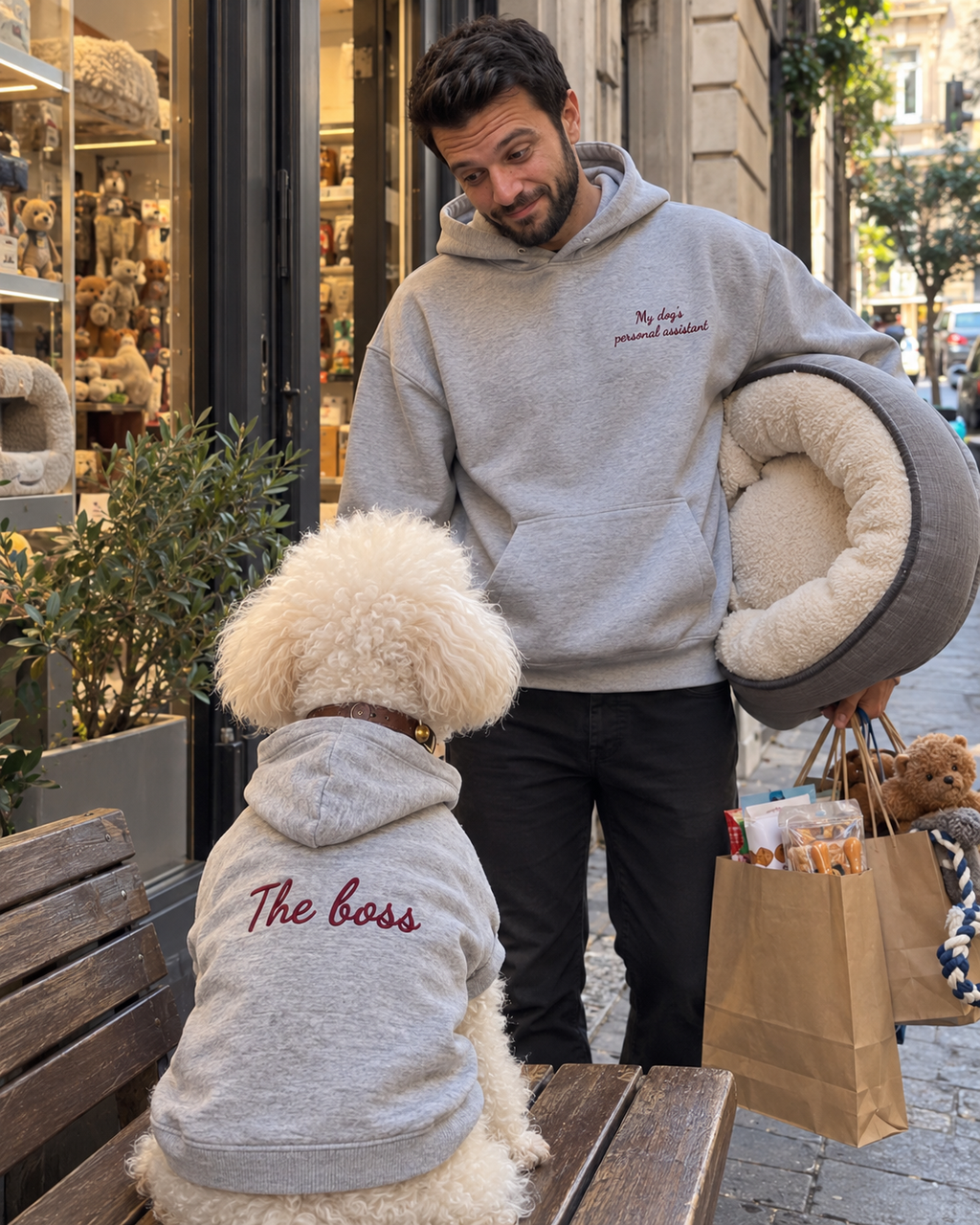 Set felpe abbinate My dog's personal assistant grigio: lui e il suo cane