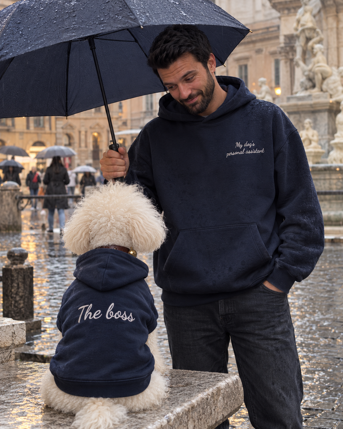 Set felpe abbinate My dog's personal assistant blu navy: lui e il suo cane
