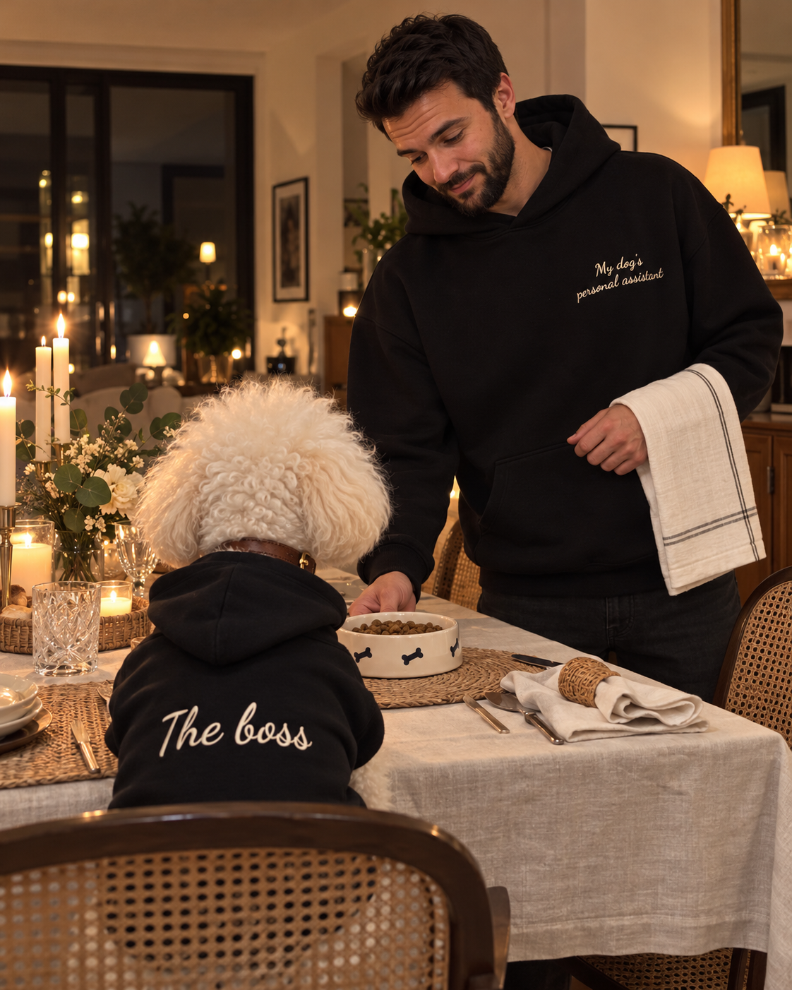 Set felpe abbinate My dog's personal assistant nero: lui e il suo cane