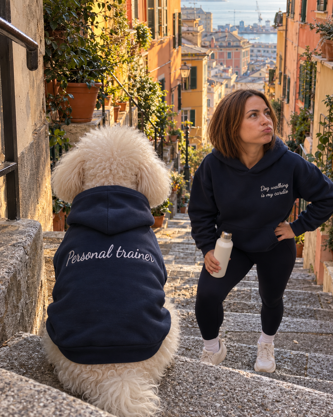 Set felpe abbinate Dog walking is my cardio blu navy: lei e il suo cane a passeggio