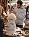 Set felpe abbinate In my dog dad era + In my spoiled era grigio melange: uomo al mercato con felpa ricamata e cane con felpa In my spoiled era