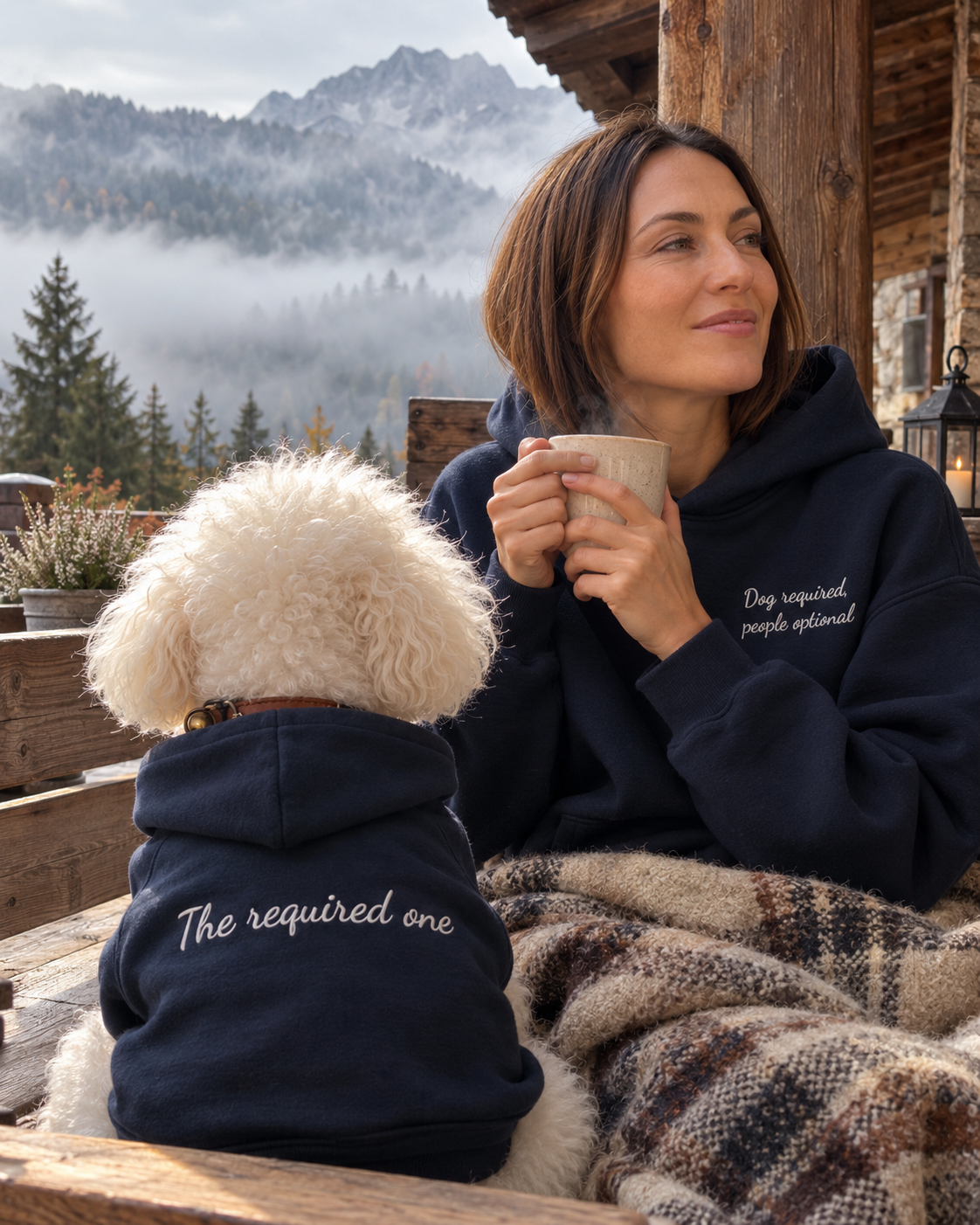 Set felpe abbinate Dog required, people optional blu navy: lei e il suo cane