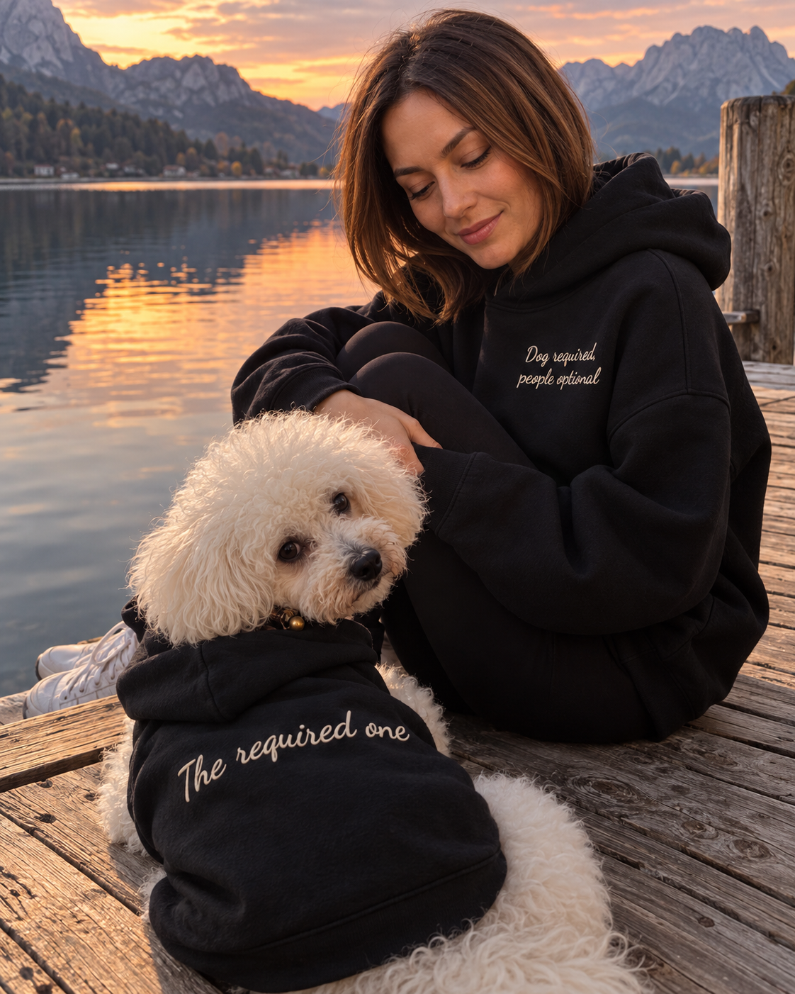 Set felpe abbinate Dog required, people optional nero: lei e il suo cane
