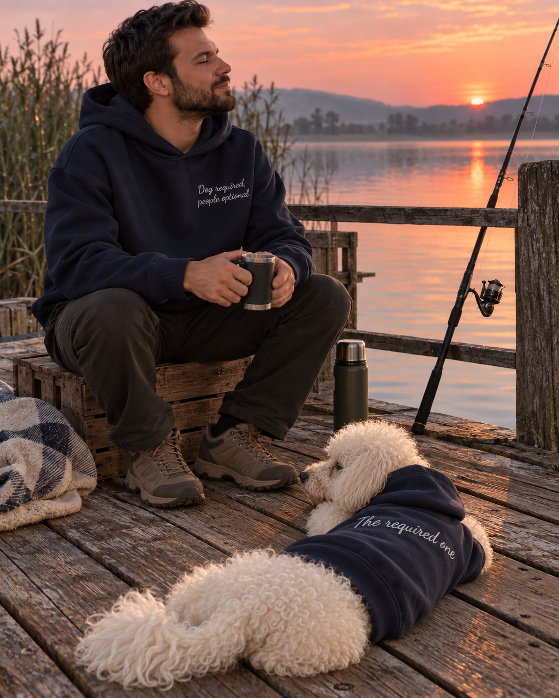 Set felpe abbinate Dog required, people optional blu navy: lui e il suo cane