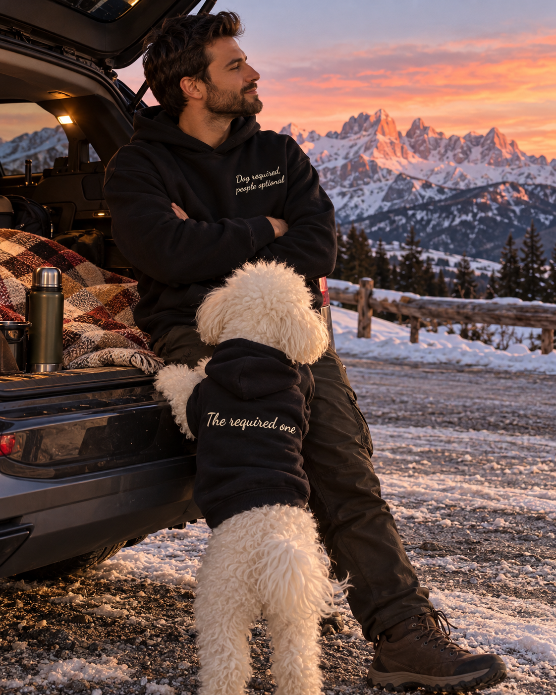 Set felpe abbinate Dog required, people optional nero: lui e il suo cane